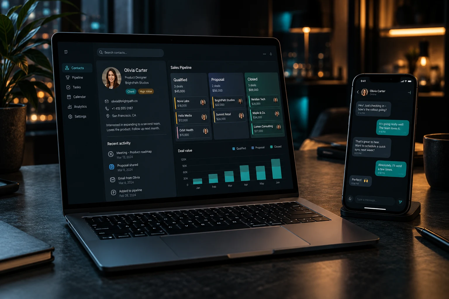 CRM and SMS customer workspace with conversations and follow-ups