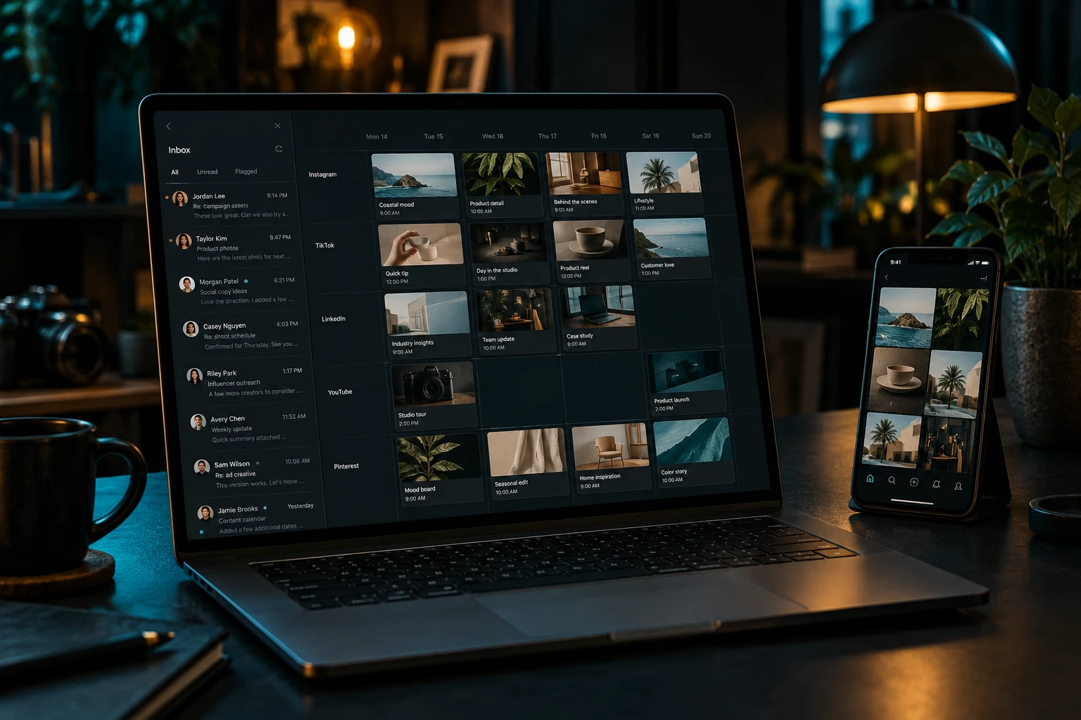 Professional email and social publishing workspace